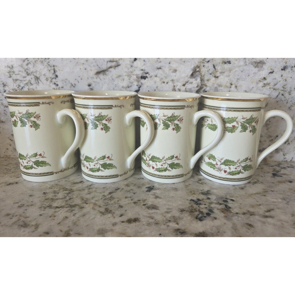 Vintage "HOLLY HOLIDAY" Konitz ~ Set of 4 ~ Mugs ~ 4" Tall GERMANY